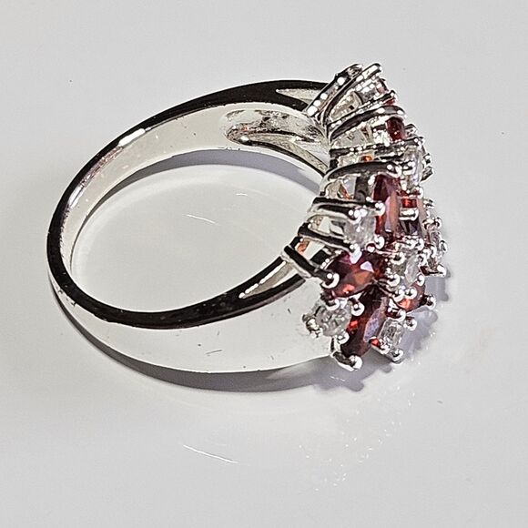 925 Sterling Silver Orange & Clear Rhinestone Flower Ring Sz 7.5 - Picture 13 of 16